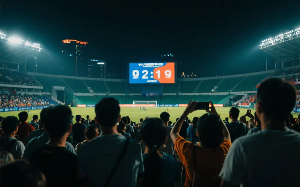 世界杯淘汰赛夜晚观赛氛围与倒计时视觉